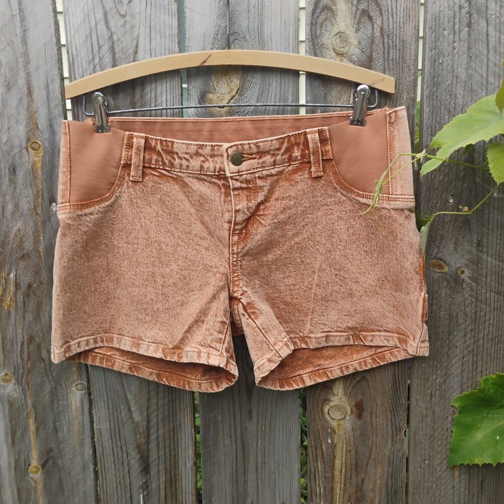 Isabel Maternity Acid Wash Rust Orange Carpenter Shorts Size 0 /33" Low Rise